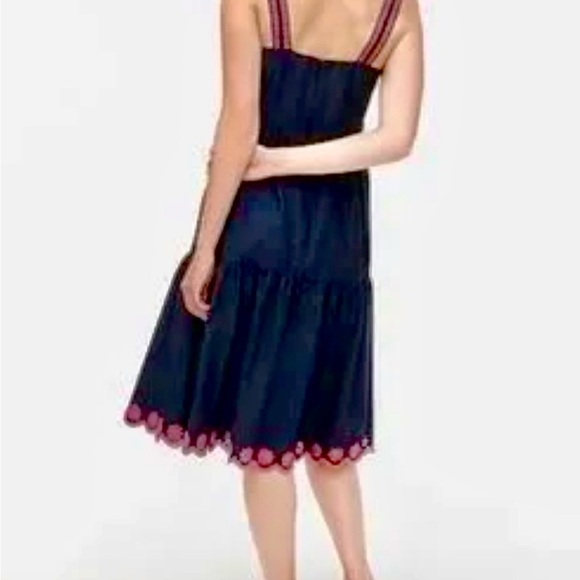 JCrew scalloped edge navy tiered dress with hot pink embroidery-size 2 - Picture 3 of 10